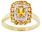 Namibian Mandarin Garnet With White Diamond 18k Gold Over Silver Ring 1.17ctw