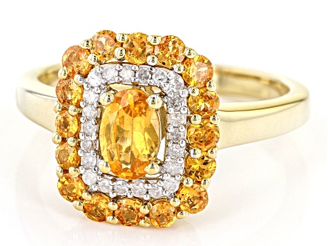 Namibian Mandarin Garnet With White Diamond 18k Gold Over Silver Ring 1.17ctw