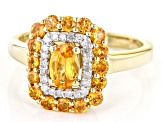 Namibian Mandarin Garnet With White Diamond 18k Gold Over Silver Ring 1.17ctw