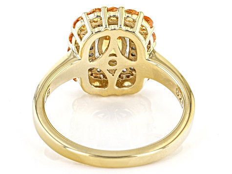 Namibian Mandarin Garnet With White Diamond 18k Gold Over Silver Ring 1.17ctw