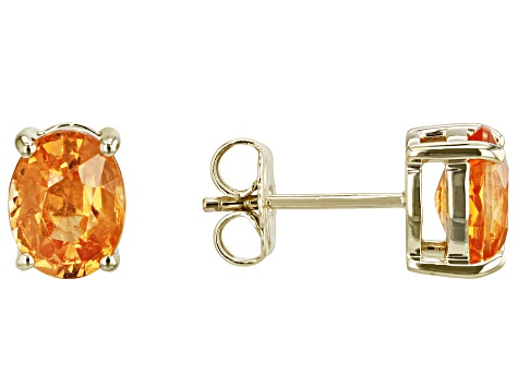 Orange Mandarin Garnet 10k Yellow Gold Stud Earrings 2.55ctw