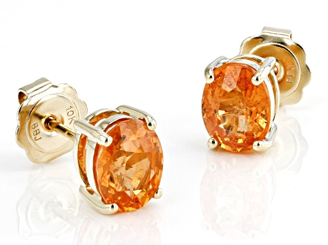 Orange Mandarin Garnet 10k Yellow Gold Stud Earrings 2.55ctw