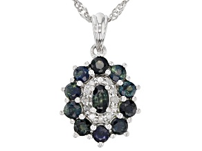Ocean Sapphire™ & Diamond Accent Rhodium Over Silver Pendant With Chain 1.76ctw