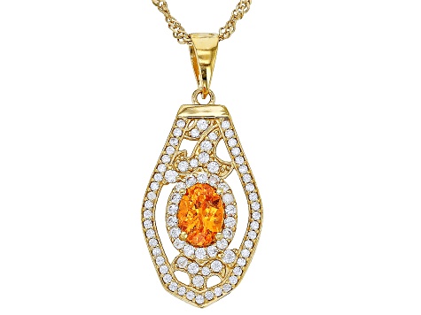 Namibian Mandarin Garnet & White Zircon 18k Yellow Gold Over Silver Pendant With Chain 1.47ctw