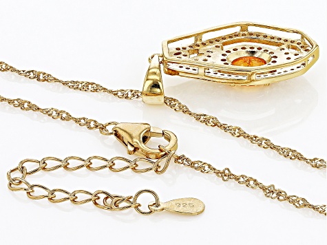 Namibian Mandarin Garnet & White Zircon 18k Yellow Gold Over Silver Pendant With Chain 1.47ctw