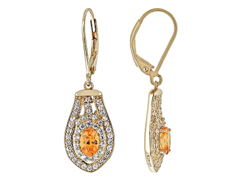 Namibian Mandarin Garnet & White Zircon 18k Yellow Gold Over Silver Earrings 2.18ctw