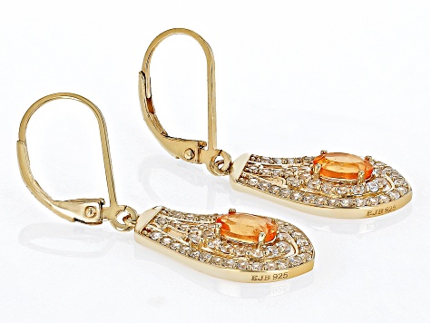 Namibian Mandarin Garnet & White Zircon 18k Yellow Gold Over Silver Earrings 2.18ctw