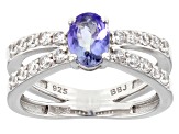 Ocean Tanzanite® and White Zircon Rhodium Over Silver Ring 1.25ctw