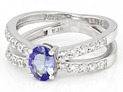 Ocean Tanzanite® and White Zircon Rhodium Over Silver Ring 1.25ctw