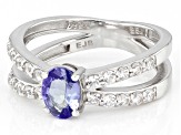 Ocean Tanzanite® and White Zircon Rhodium Over Silver Ring 1.25ctw