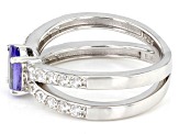 Ocean Tanzanite® and White Zircon Rhodium Over Silver Ring 1.25ctw