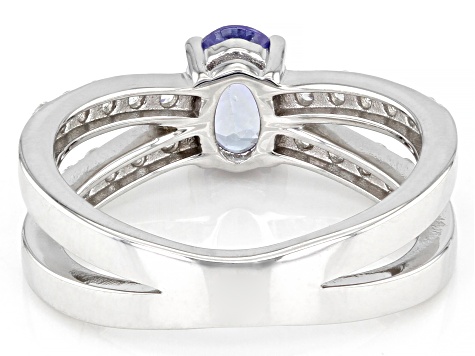 Ocean Tanzanite® and White Zircon Rhodium Over Silver Ring 1.25ctw