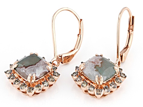 Aquaprase® & Champagne Diamond 18k Rose Gold Over Silver Earrings .42ctw