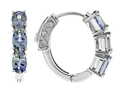 Ocean Tanzanite® Rhodium Over Silver Hoop Earrings 2.30ctw