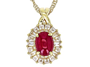 Greenland Ruby & White Zircon 18k Yellow Gold Over Sterling Silver Pendant with Chain 1.02ctw