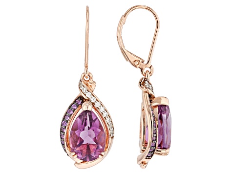 Grape Fluorite, African Amethyst, & White Zircon 18k Rose Gold Over Silver Earrings 5.87ctw