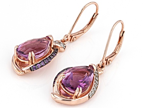 Grape Fluorite, African Amethyst, & White Zircon 18k Rose Gold Over Silver Earrings 5.87ctw