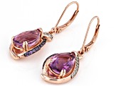 Grape Fluorite, African Amethyst, & White Zircon 18k Rose Gold Over Silver Earrings 5.87ctw