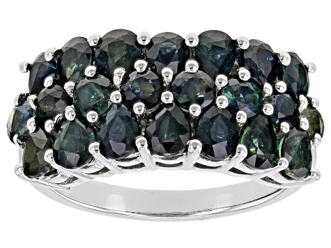 Ocean Sapphire™ Rhodium Over Sterling Silver Ring 3.51ctw