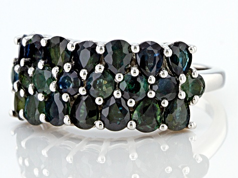 Ocean Sapphire™ Rhodium Over Sterling Silver Ring 3.51ctw