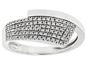 White Diamond Rhodium Over Sterling Silver Bypass Ring 0.15ctw