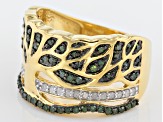 Green And White Diamond 14k Yellow Gold Over Sterling Silver Tree Band Ring .50ctw