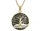 Green And White Diamond 14k Yellow Gold Over Sterling Silver Tree Pendant with 18" Chain 0.20ctw