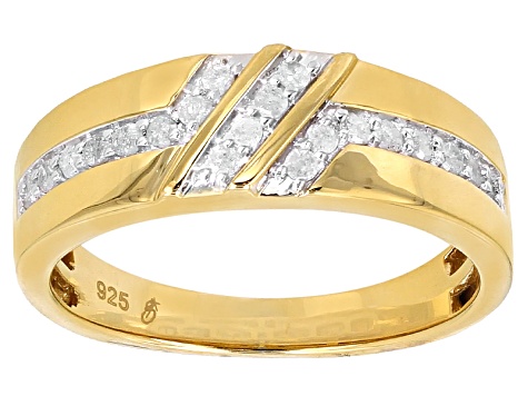 White Diamond 14k Yellow Gold over Sterling Silver Mens ...