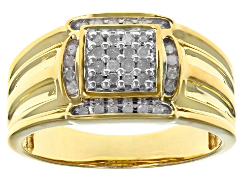 White Diamond 14k Yellow Gold Over Sterling Silver Mens Cluster Ring 0.25ctw