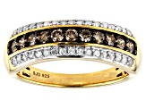 Champagne And White Diamond 14k Yellow Gold Over Sterling Silver Ring 0.65ctw