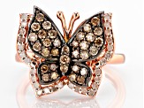 Champagne And White Diamond 14k Rose Gold Over Sterling Silver Butterfly Ring 0.75ctw
