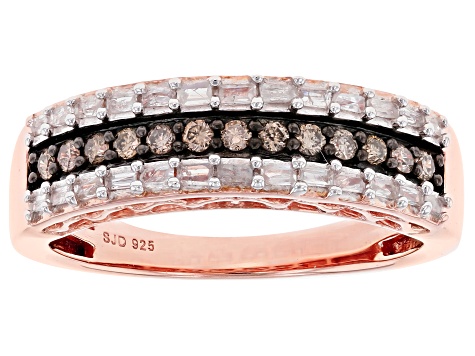 Champagne And White Diamond 14k Rose Gold Over Sterling Silver Band Ring 0.40ctw - ENG199 - Vimarsana News