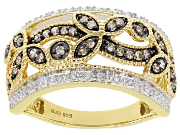 Picture of Champagne And White Diamond 14k Yellow Gold Over Sterling Silver Band Ring 0.33ctw