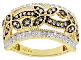 Champagne And White Diamond 14k Yellow Gold Over Sterling Silver Band Ring 0.33ctw