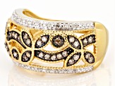 Champagne And White Diamond 14k Yellow Gold Over Sterling Silver Band Ring 0.33ctw