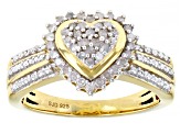 White Diamond 14K Yellow Gold Over Sterling Silver Heart Cluster Ring 0.33ctw