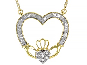 White Diamond 14k Yellow Gold Over Sterling Silver Claddagh Necklace 0.20ctw