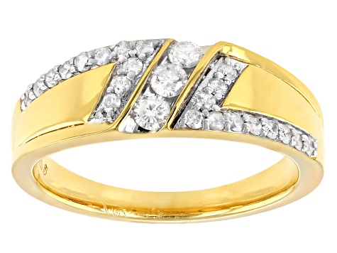 White Diamond 14k Yellow Gold Over Sterling Silver Men's Ring - ENG245 ...