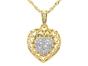 White Diamond 14k Yellow Gold Over Sterling Silver Heart Pendant With Chain 0.35ctw