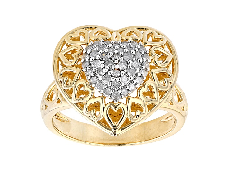 White Diamond 14K Yellow Gold Over Sterling Silver Heart
