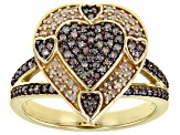 Champagne And White Diamond 14K Yellow Gold Over Sterling Silver Heart Cluster Ring 0.55ctw