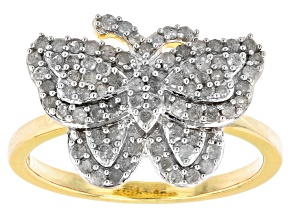 White Diamond 14k Yellow Gold Over Sterling Silver Cluster Butterfly Ring 0.59ctw
