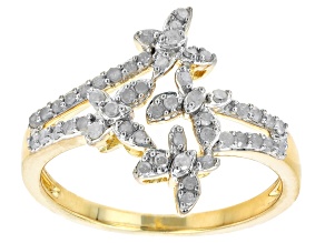 White Diamond 14k Yellow Gold Over Sterling Silver Butterfly Ring 0.36ctw