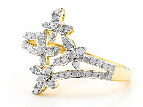 White Diamond 14k Yellow Gold Over Sterling Silver Butterfly Ring 0.36ctw