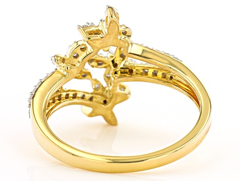 White Diamond 14k Yellow Gold Over Sterling Silver Butterfly Ring 0.36ctw