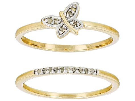 White Diamond Accent 14k Yellow Gold Over Sterling Silver Set of 2 Stackable Rings