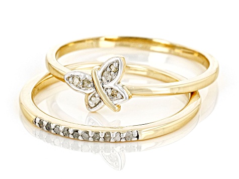 White Diamond Accent 14k Yellow Gold Over Sterling Silver Set of 2 Stackable Rings