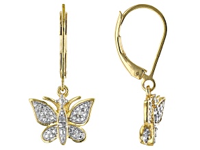 Diamond Accent 14k Yellow Gold And Rhodium Over Sterling Silver Butterfly Dangle Earrings