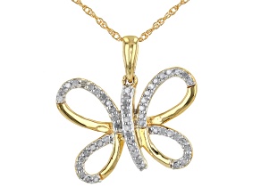 White Diamond 14k Yellow Gold Over Sterling Silver Butterfly Pendant with Chain 0.25ctw