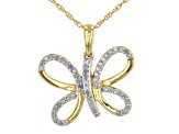 White Diamond 14k Yellow Gold Over Sterling Silver Butterfly Pendant with Chain 0.25ctw